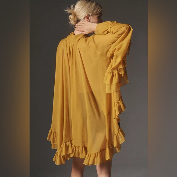 Let Me Be Sheer Tie-Neck Ruffle Blouse - Gold - New with Tags - Picture 5 of 7